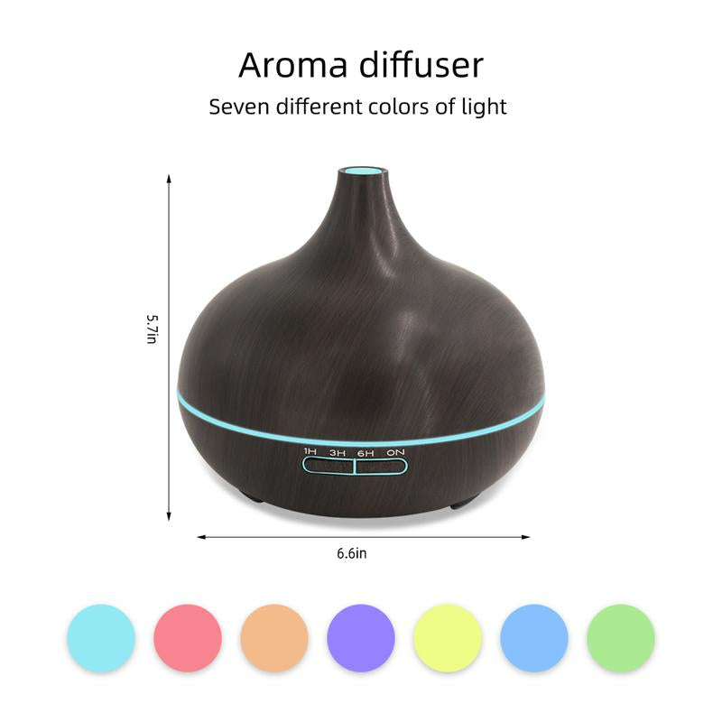 Aromatherapy Diffuser with 6 Essential Oils - 550ml Wood Grain Ultrasonic Humidifier with Remote Control & 7 Color LED Light - Perfect Gift for Christmas, Birthdays & Housewarming