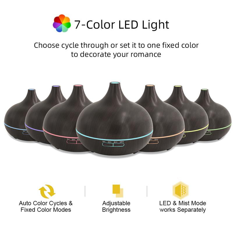 Aromatherapy Diffuser with 6 Essential Oils - 550ml Wood Grain Ultrasonic Humidifier with Remote Control & 7 Color LED Light - Perfect Gift for Christmas, Birthdays & Housewarming