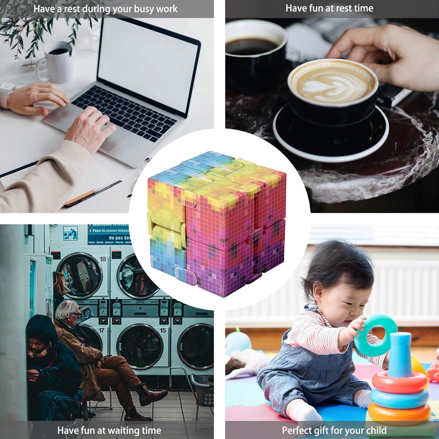 Infinity Cube Fidget Toy, Hand Killing Time Transform Cubes Magic Cubes for Kids (Color Mosaic)