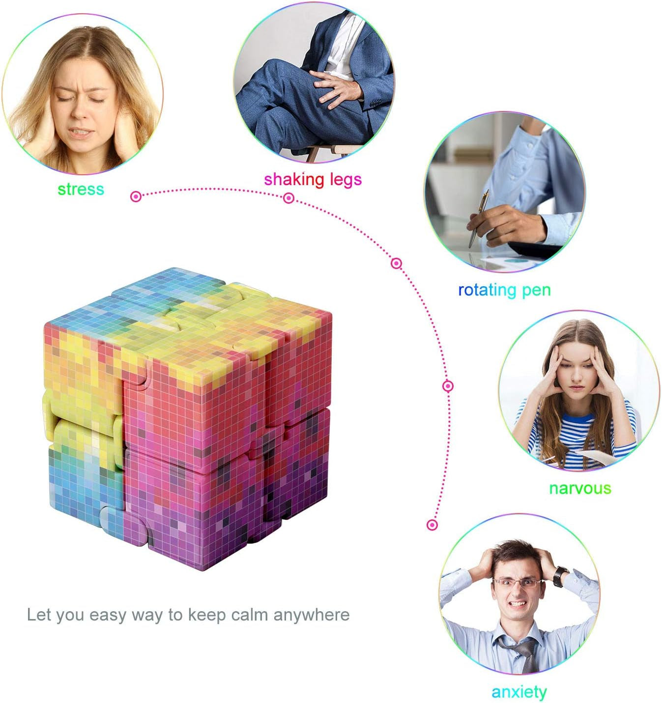 Infinity Cube Fidget Toy, Hand Killing Time Transform Cubes Magic Cubes for Kids (Color Mosaic)