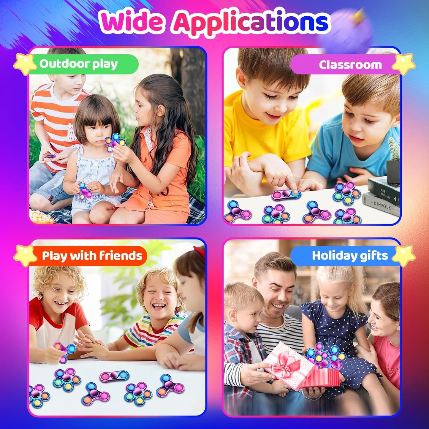 Ultimate 3 Pack Pop Fidget Spinners - Perfect Party Favors & Classroom Prizes for Teens! Sensory Fun for All Ages - Ideal Birthday Gifts!