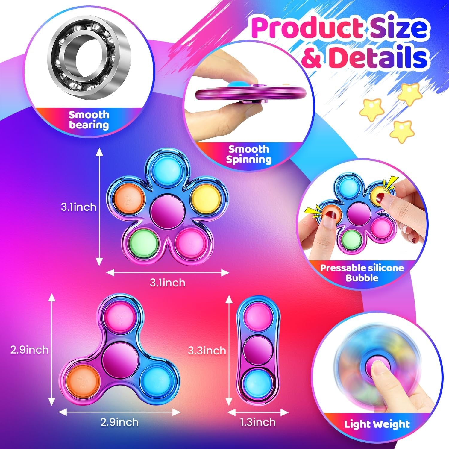 Ultimate 3 Pack Pop Fidget Spinners - Perfect Party Favors & Classroom Prizes for Teens! Sensory Fun for All Ages - Ideal Birthday Gifts!