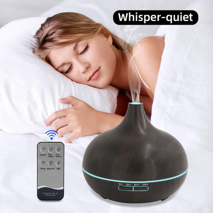 Aromatherapy Diffuser with 6 Essential Oils - 550ml Wood Grain Ultrasonic Humidifier with Remote Control & 7 Color LED Light - Perfect Gift for Christmas, Birthdays & Housewarming