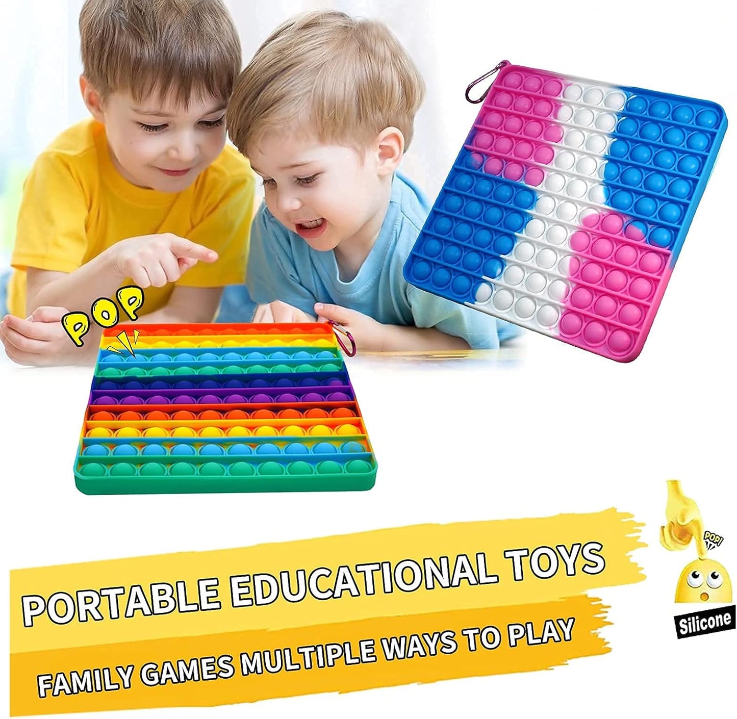 2Pcs Big Pop Its Fidget Toys,200 Bubbles Stress Reliever Silicone Pressure Relieving Toy,For Kids Autism and Adult Anxiety Easy to Grasp Pop Silicone Toy