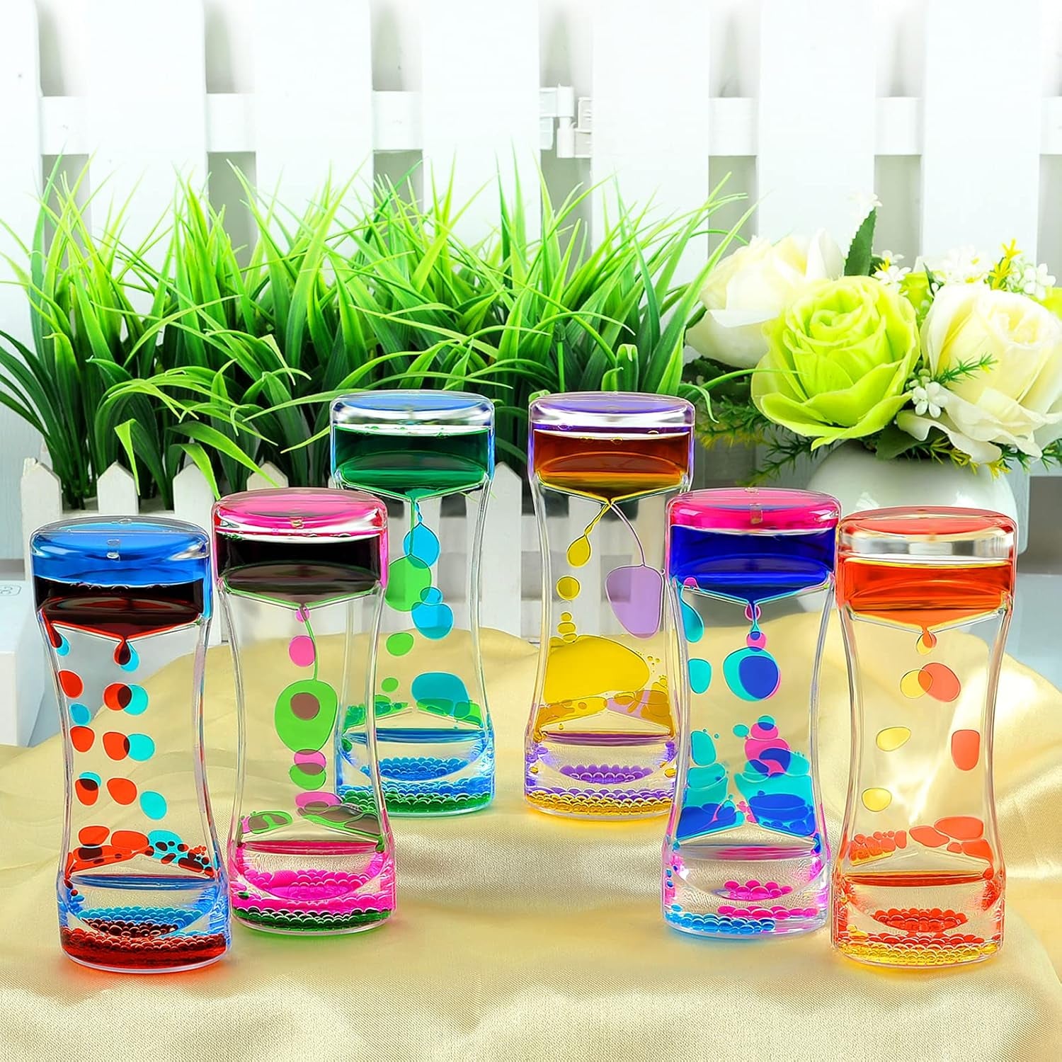 Liquid Motion Bubbler Timer Set of 5 - Colorful Sensory Fidget Toys for Anxiety Relief and Relaxation for Kids, Teens, and Adults