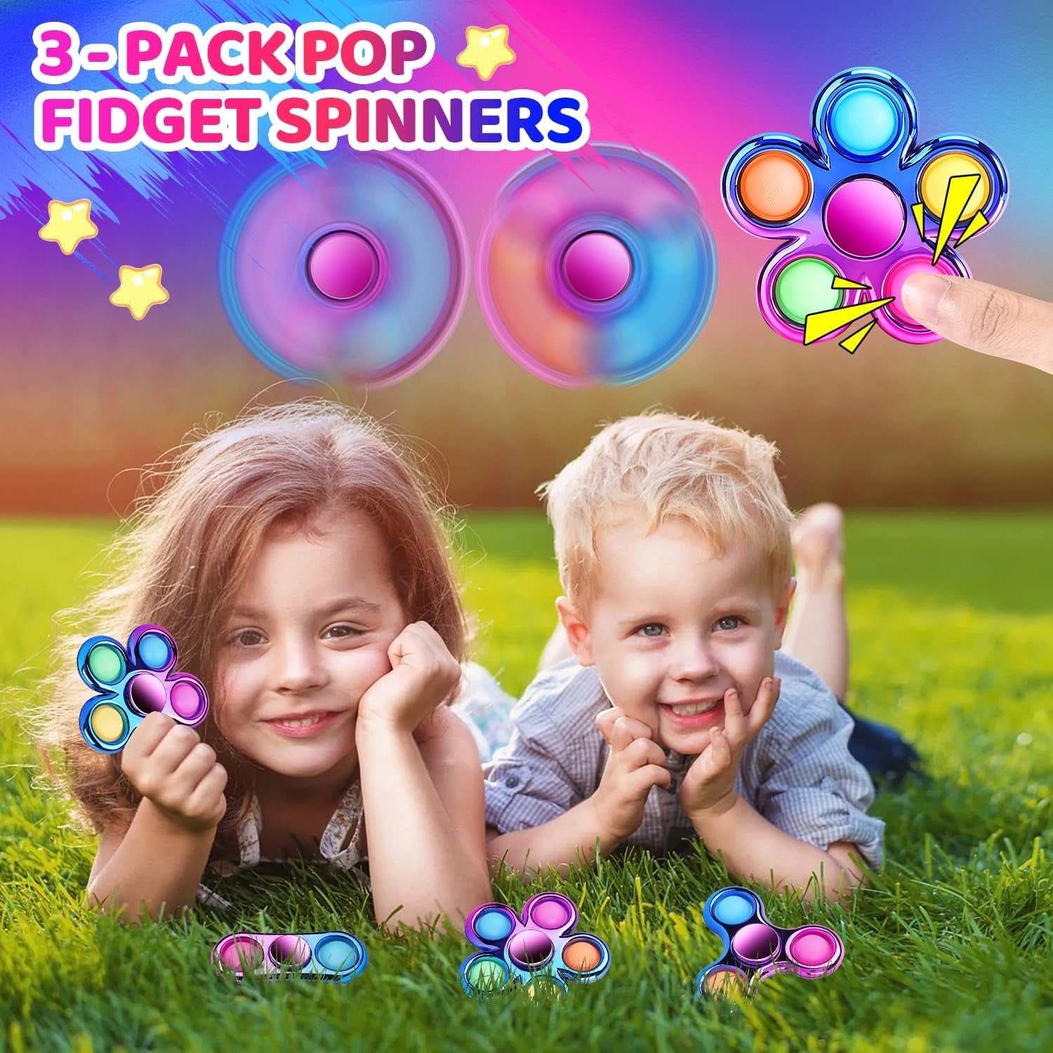 Ultimate 3 Pack Pop Fidget Spinners - Perfect Party Favors & Classroom Prizes for Teens! Sensory Fun for All Ages - Ideal Birthday Gifts!