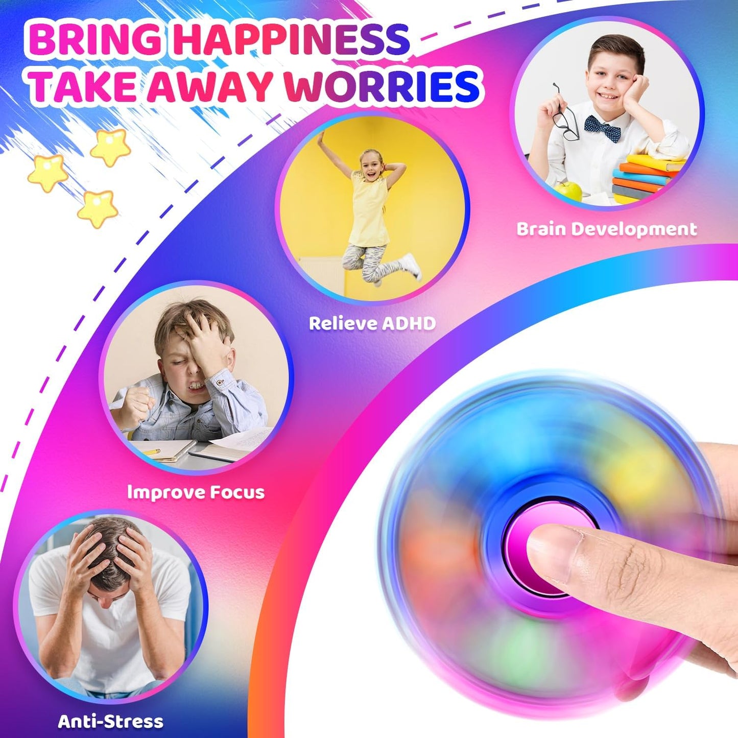 Ultimate 3 Pack Pop Fidget Spinners - Perfect Party Favors & Classroom Prizes for Teens! Sensory Fun for All Ages - Ideal Birthday Gifts!