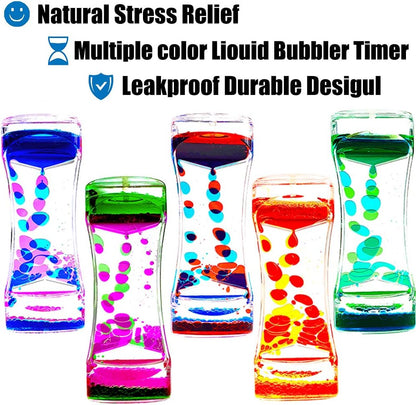 Liquid Motion Bubbler Timer Set of 5 - Colorful Sensory Fidget Toys for Anxiety Relief and Relaxation for Kids, Teens, and Adults