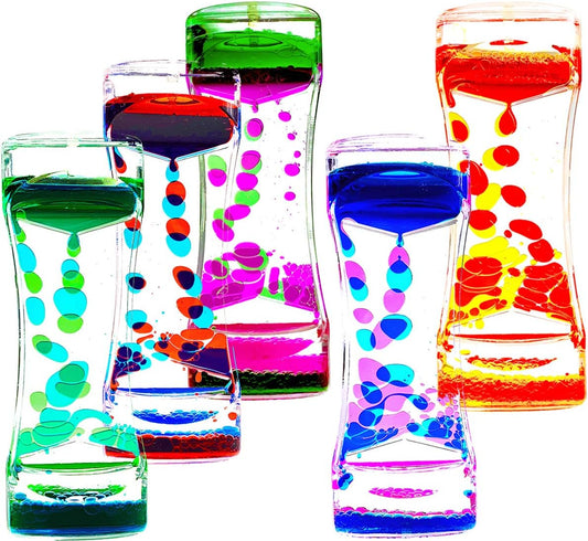 Liquid Motion Bubbler Timer Set of 5 - Colorful Sensory Fidget Toys for Anxiety Relief and Relaxation for Kids, Teens, and Adults