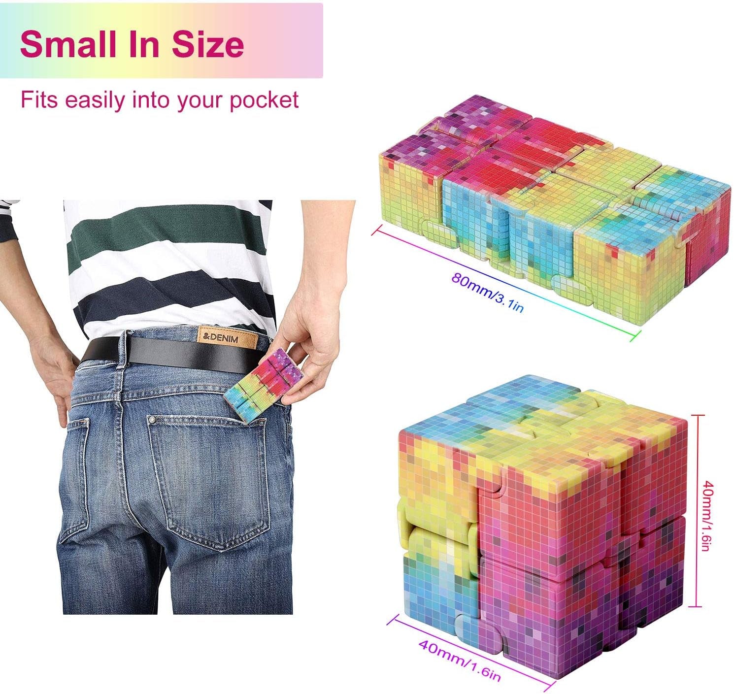 Infinity Cube Fidget Toy, Hand Killing Time Transform Cubes Magic Cubes for Kids (Color Mosaic)