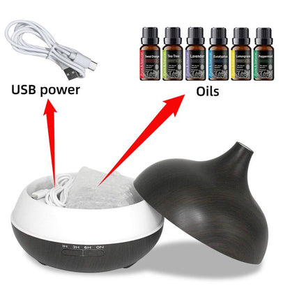 Aromatherapy Diffuser with 6 Essential Oils - 550ml Wood Grain Ultrasonic Humidifier with Remote Control & 7 Color LED Light - Perfect Gift for Christmas, Birthdays & Housewarming